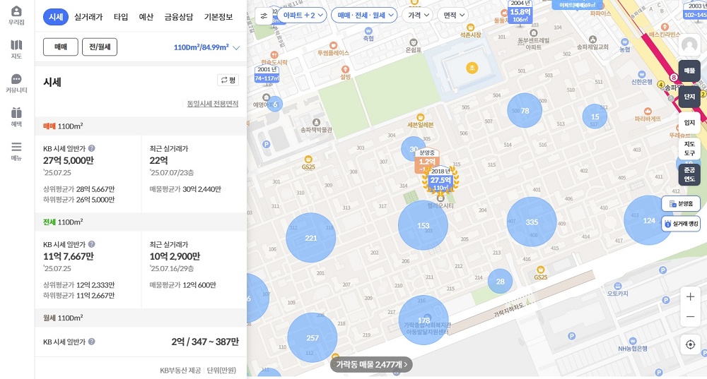 KB부동산 시세 조회 화면